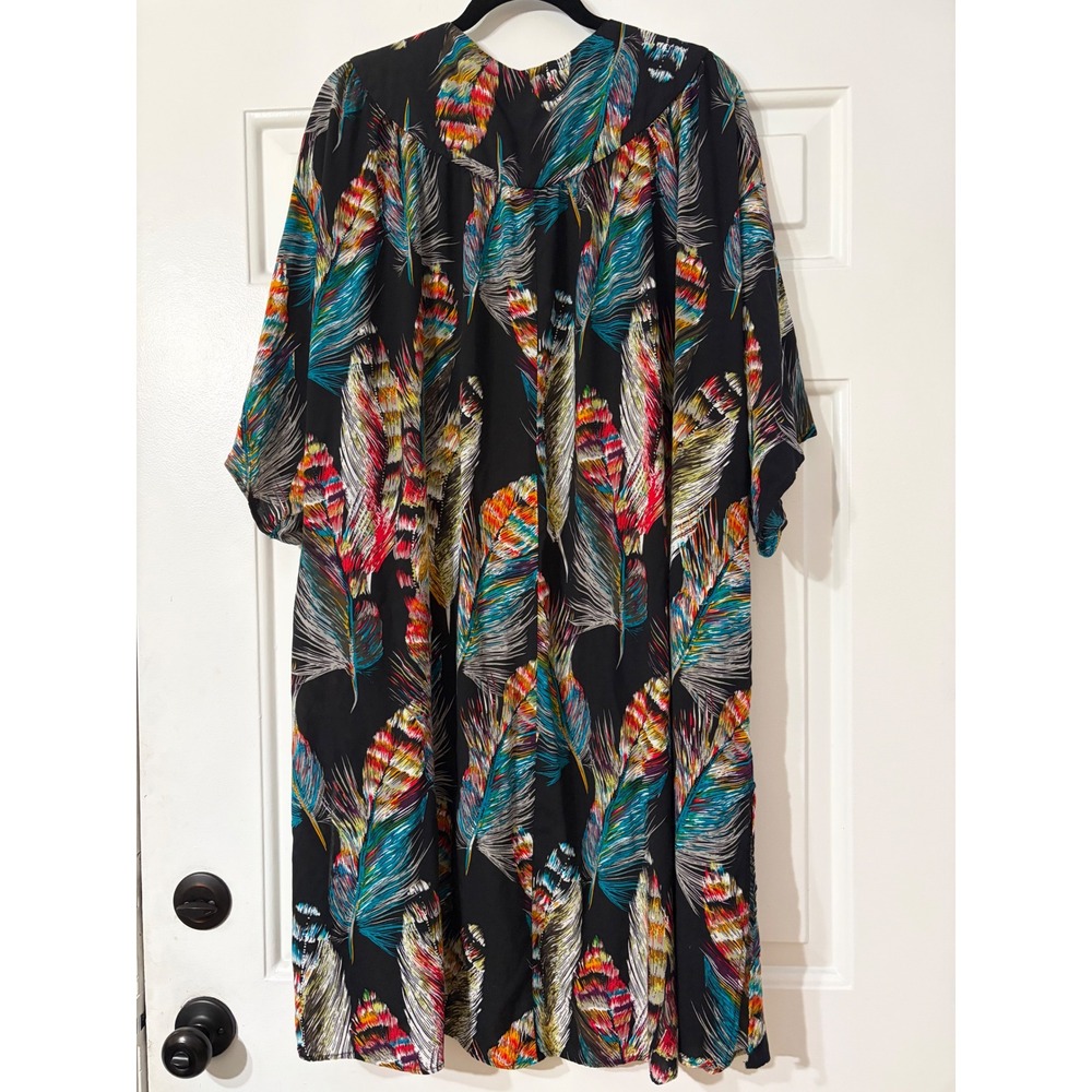 Womens XL loose fit Feather Print Open Front Kimono Duster Boho - Picture 2 of 4